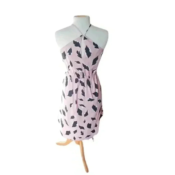 Loft Dusty Rose Black Leaf Print Drawstring Waist Sleeveless Midi Dress - Picture 7 of 9